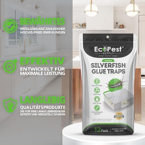 Silberfischchen-Falle 12er-Pack | Effektive Klebefalle für den Innenbereich | Natürlicher Lockstoff für Silberfische und