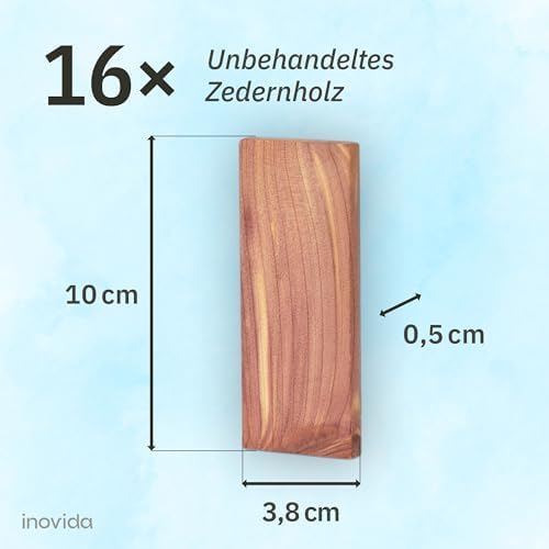 Inovida Zedernholz Mottenschutz für Kleiderschrank – 16 Duft Blöcke, natürlicher Dufterfrischer für optimale Frische und