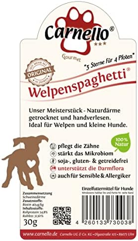 Carnello Welpenspaghetti – Getreidefreier Hundesnack für kleine Hunde, ideal für unterwegs (3 x 30g)