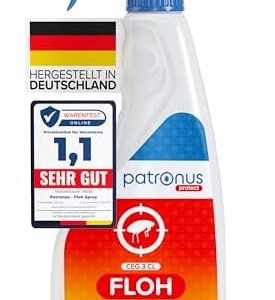 Patronus Floh-Spray 500 ml - Effektiver Schutz gegen Flöhe mit Eukalyptus-Zitrusduft für Wohnung & Umgebung