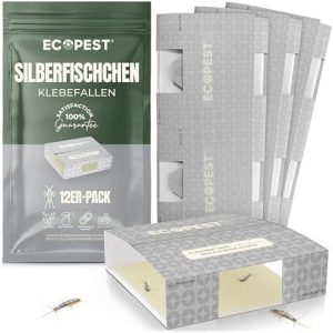 Silberfischchen-Falle 12er-Pack | Effektive Klebefalle für den Innenbereich | Natürlicher Lockstoff für Silberfische und