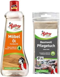 POLIBOY Möbel Öl - Nährendes Holzpflegemittel für wertvolle Holzmöbel - 500 ml mit Baumwolltuch - Made in Germany