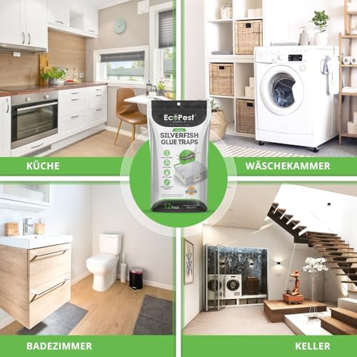 Silberfischchen-Falle 12er-Pack | Effektive Klebefalle für den Innenbereich | Natürlicher Lockstoff für Silberfische und