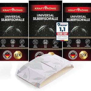 KRAFTKÖNIG Premium Silberfischfalle - Effektive 3X12 Klebefalle zur Bekämpfung von Silberfischen im Haus