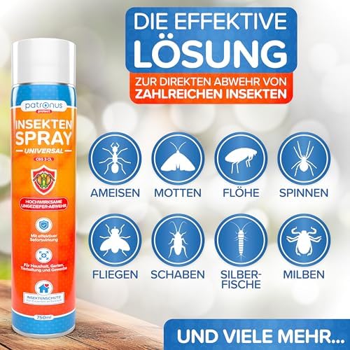 Patronus Insektenspray Universal 750 ml - Hochwirksam gegen Insekten in der Wohnung mit Zitrusduft