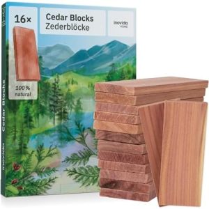 Inovida Zedernholz Mottenschutz für Kleiderschrank – 16 Duft Blöcke, natürlicher Dufterfrischer für optimale Frische und