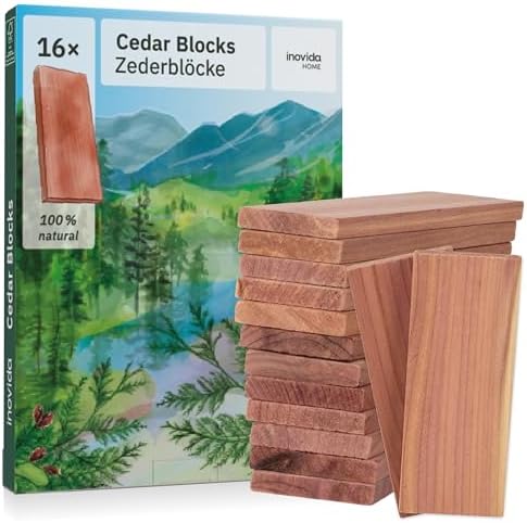 Inovida Zedernholz Mottenschutz für Kleiderschrank – 16 Duft Blöcke, natürlicher Dufterfrischer für optimale Frische und