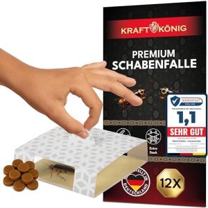 KRAFTKÖNIG Premium Kakerlakenfalle - 12x effektive Schabenfalle mit starkem Lockstoff für Zuhause!