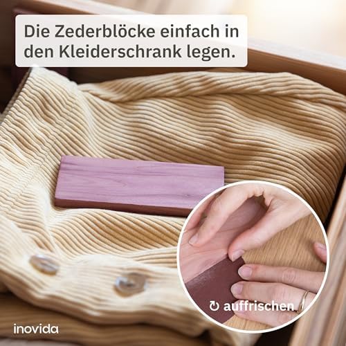 Inovida Zedernholz Mottenschutz für Kleiderschrank – 16 Duft Blöcke, natürlicher Dufterfrischer für optimale Frische und