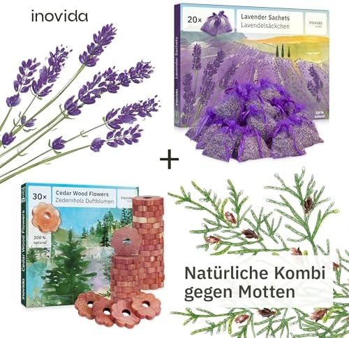 Inovida Zedernholz Mottenschutz für Kleiderschrank – 16 Duft Blöcke, natürlicher Dufterfrischer für optimale Frische und