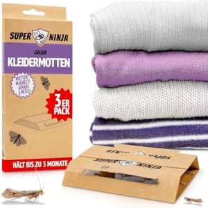 Super Ninja Mottenfalle für Kleidermotten - 3er Pack, nicht-toxischer Mottenschutz mit Pheromon, ideal für Kleiderschran