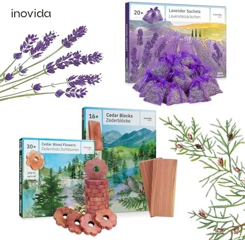 Inovida Zedernholz Mottenschutz für Kleiderschrank – 16 Duft Blöcke, natürlicher Dufterfrischer für optimale Frische und