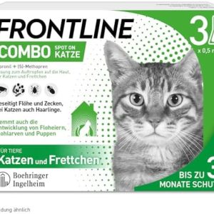 FRONTLINE Combo Katze - 3X Pipetten für Flöhe, Zecken & Haarlinge - 3 Monate wasserdichter Schutz für alle Größen