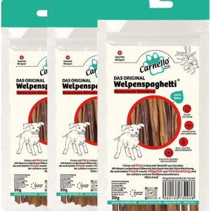 Carnello Welpenspaghetti – Getreidefreier Hundesnack für kleine Hunde, ideal für unterwegs (3 x 30g)