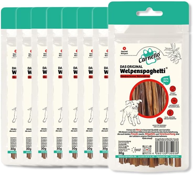 Carnello Welpenspaghetti – Getreidefreier Hundesnack für kleine Hunde, ideal für unterwegs (3 x 30g)