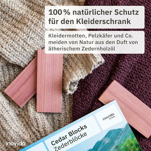Inovida Zedernholz Mottenschutz für Kleiderschrank – 16 Duft Blöcke, natürlicher Dufterfrischer für optimale Frische und