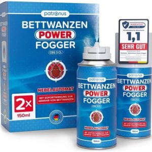 Patronus Bettwanzen Power Fogger CEG 3 CL - 2x 150ml effektiver Vernebler für sofortige Bettwanzen-Abwehr in schwer erre